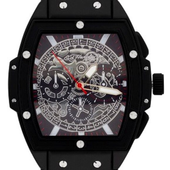 ED HARDY TONNEAU BLACK/RED/SILVER 3 HAND MEN'S SILICONE STRAP WATCH**NEW! - Picture 2 of 4